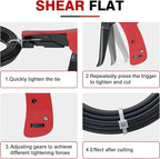 Zip Tie Gun, Cable Tie Gun with Cutting and Fastening, Adjustable Tension 1-3 Setting, Red, 6.29 Inches Length