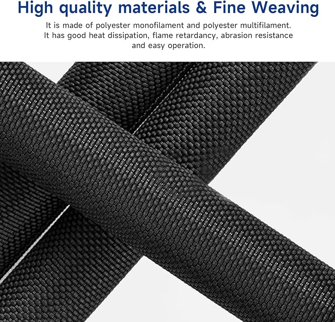 Black Braided Cable Management Sleeves Wire Loom Tubing Cord Protector Self-Wrapping (1“-30Feet)