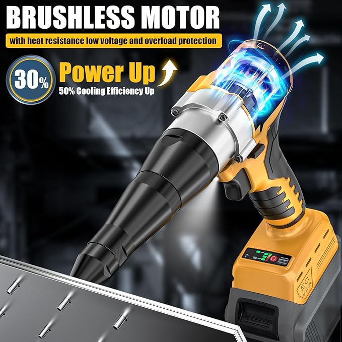 Cordless Rivet Gun Compatible with DeWalt 20V Battery,Brushless Electric Rivet Nut Tool with 3 Sizes Steel Rivets(1/8",5/32",3/16") & Nose Pieces, Professional Riveters Gun 20V(Tool Only)
