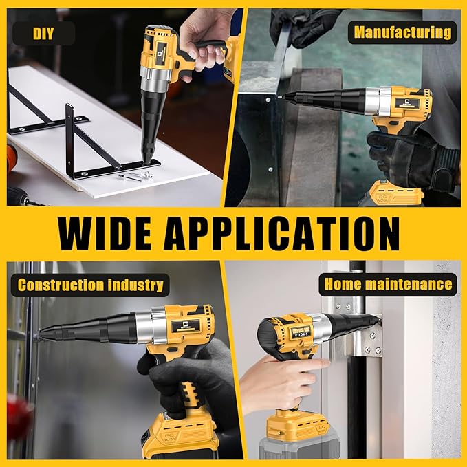 Cordless Rivet Gun Compatible with DeWalt 20V Battery,Brushless Electric Rivet Nut Tool with 3 Sizes Steel Rivets(1/8",5/32",3/16") & Nose Pieces, Professional Riveters Gun 20V(Tool Only)