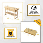 Olympia Tools 60-Inch Rubber Hardwood Workbench with 4-Drawers - 450lbs Weight Capacity Heavy Duty Portable Wood Work Bench Table for Garage, Workshop, Home Storage - Woodworking Wooden Workbenches