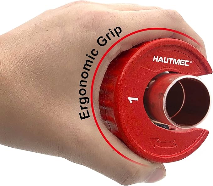 HAUTMEC Pro1 Inch Automatic Copper Tube Cutter - 1 in. Maximum Nominal Pipe Capacity (1-1/8 in. Outer Diameter), for Copper, Aluminum, Brass Tube and Thin-wall Conduit, HT0217-PL