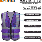 A-SAFETY High Visibility Mesh Safety Reflective Vest with Pockets and Zipper,Hi Viz Work Vest for Men Women (Purple Mesh XL)