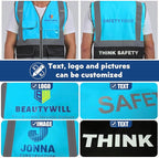 BeautyWill Custom Safety Vest Customized Logo Class 2 High Visibility Reflective Vest with Pockets Construction workwear