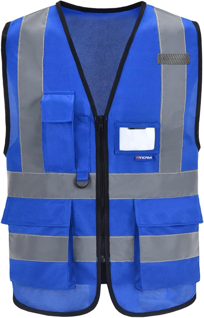 Big and Tall Blue Safety Vest 6xl 7xl 8xl Reflective Work Vest blue 7 Pockets,6XL-8XL