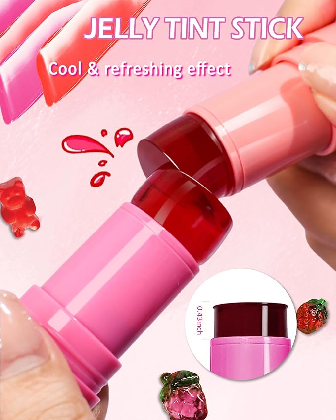 Makeup Jelly Tint,Cooling Water Jelly Tint Coral Blush Stick, Sheer Lip & Cheek Tint Stain, Long Lasting Waterproof Jelly Blush Lip Gloss, Vivid Color, Non-Sticky, Buildable Tinted Jelly Lip Stains-02-VeraVaultWomen