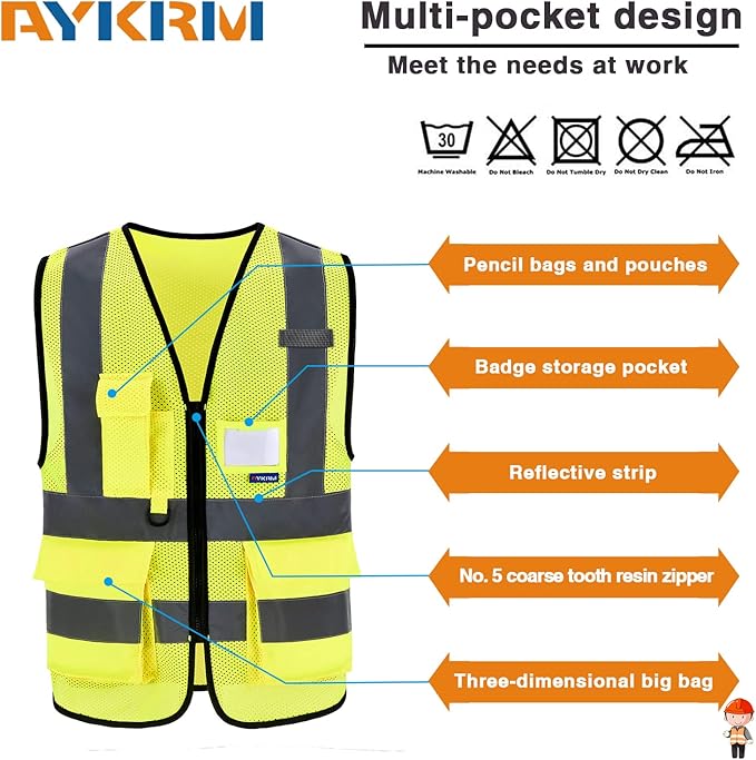 A-SAFETY High Visibility Mesh Safety Reflective Vest with Pockets and Zipper,Hi Vis Viz Reflective Safety Vest(Yellow Mesh S)