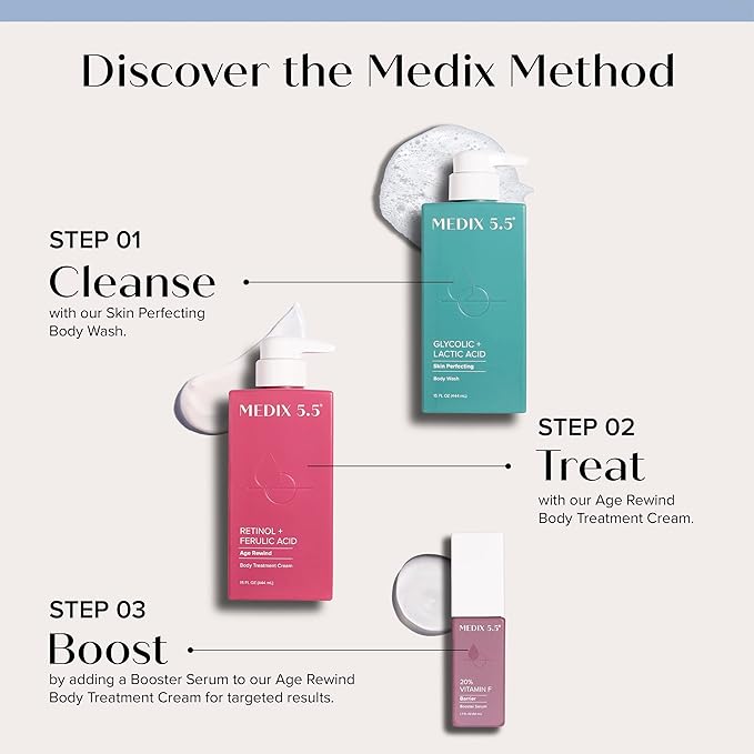 MEDIX 5.5 Exfoliating AHA Glycolic Acid Face & Body Scrub Cleanser + Retinol Moisturizing Body Cream Lotion Skin Care 2PC Set | Alpha Hydroxy Acid & Lactic Acid Foaming Body Wash & Face Wash, 2-PC-VeraVaultWomen