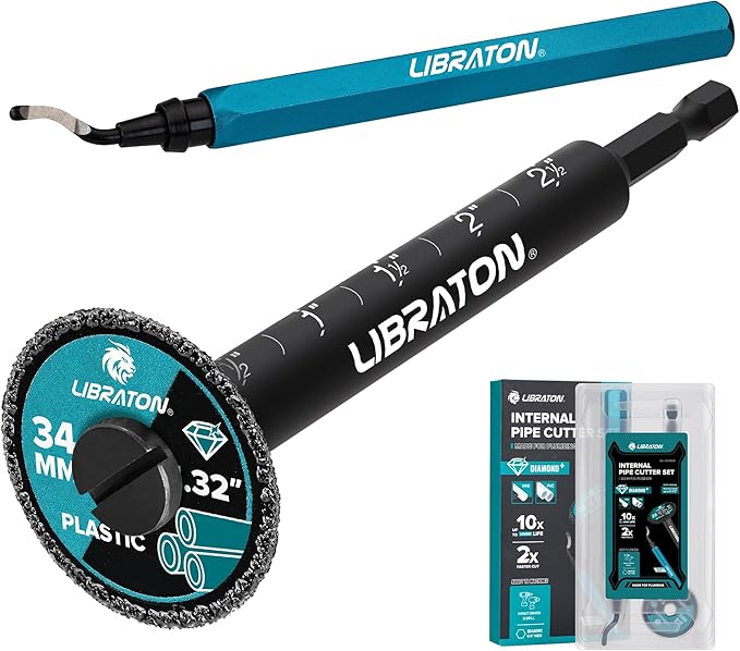 Libraton Inside Pipe Cutter for PVC Pipe, Internal Plastic Cutter Plumbing Tools Set with Deburring Tool, PVC Pipe Cutter Diamond Grit Cutting Wheel for Impact Drivers and Drills, PVC Cutter Tool