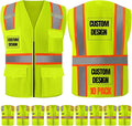 BeautyWill Custom Safety Vest Customized Logo Class 2 High Visibility Reflective Vest with Pockets Construction workwear