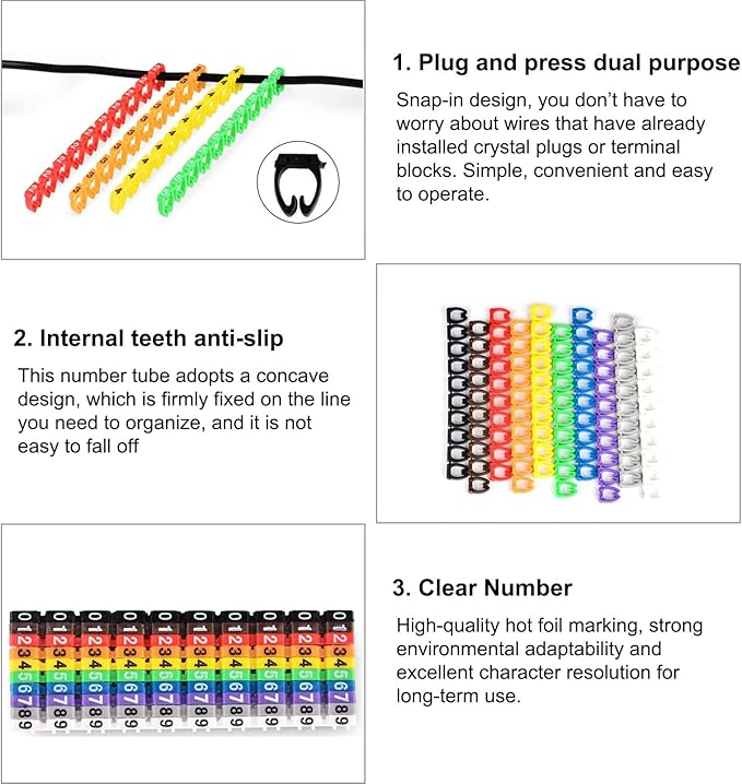 Digital Number Tube Wire Label Cable Marker Colorful Straps Coded Clip Plastic Cable 100PCS -6MM 6square Microcomputer Device