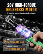 WORKPROX Electric Ratchet Wrench 3/8" Set, 20V Cordless Ratchet Wrench Kit, 74Ft-lbs, 250RPM, Battery Powered Ratchet with LED Light, 2-Pack 2000mAh Batteries, 7 Sockets & 3" Extension Bar