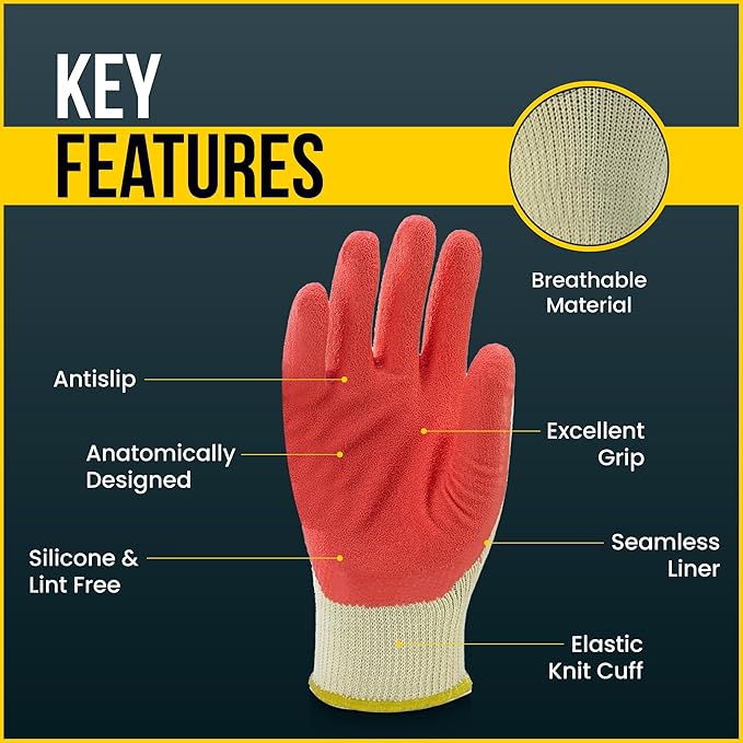 Red Palm Latex-Coated Work Gloves - Cotton/Polyester Shell - Korean Craftsmanship