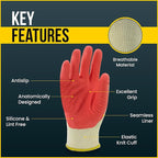 Red Palm Latex-Coated Work Gloves - Cotton/Polyester Shell - Korean Craftsmanship