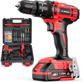 20V Cordless Drill, Electric Power Drill Set with Battery Charger, 3/8” Keyless Chuck, 2 Variable Speed, 18+3 Torque, 72pcs Driver Bits and Belt Hook, Red