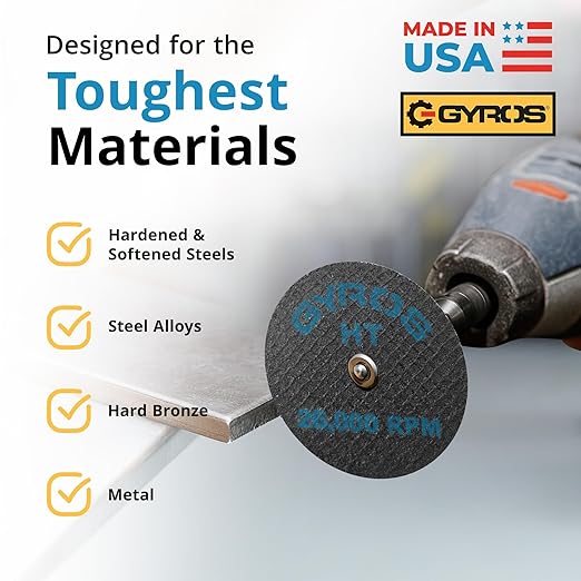 GYROS Cut-Off Wheels for Rotary Tools – 2.5” High-Tensile Fiberglass Reinforced, 12-Pack | Great for Cutting Hardened/Unhardened Steel, Steel Alloys, Hard Bronze, Metal | Made in USA 11-32250/12