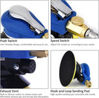 6 inch Pneumatic Orbital Sander, Daul Action Air Sander with Hook and Loop Sanding Pad for Woodworking, Autobody Work