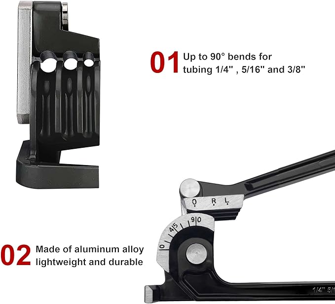 HAUTMEC Tube Bender,90 Degree 3-IN-1 pipe bender for 1/4" 5/16" 3/8" Copper Aluminum and Brass Pipes HT0004-PL