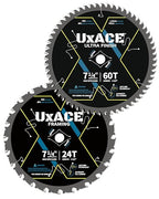 7-1/4-Inch 24&60-Tooth Circular Saw Blade with 5/8-Inch Arbor, Framing & Ultra Finish Wood Cutting, Carbide Tip, Thin Kerf, for Plywood, MDF, OSB, Laminated, 2 Pack