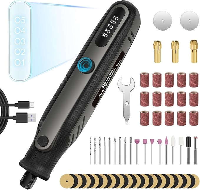 HARDELL Mini Cordless Rotary Tool 4V, 5-Speed Rotary Tool Kit with 69 Accessories, Power Rotary Tool for Cutting, Engraving, Sanding, Drilling, Polishing, Small Wood Carving tool or DIY Crafts(Black)