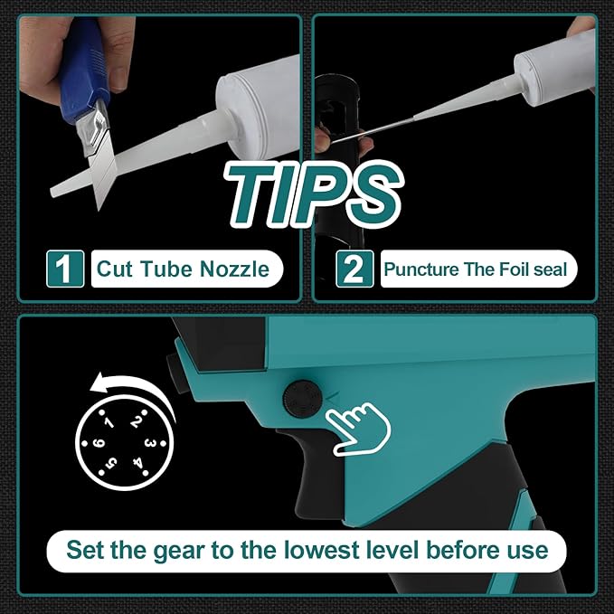 Caulking Gun 20V Anti-drip Caulk Gun with LED 10oz Silicone Caulking Tool for Filling Sealing 6 Adjustable Speed Electric Caulking Gun Kit with 5in1 Sealant Finishing/Removal Tool,Tool Only