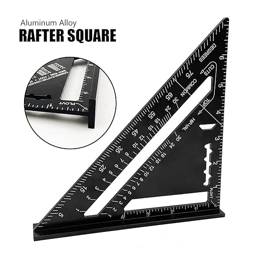 7 inch Rafter Square Aluminum Alloy Double Scale Triangle Ruler Angle Ruler Carpenter Triangle Square Rafter Tool Mensurement Tool for Woodworking and Carpentry