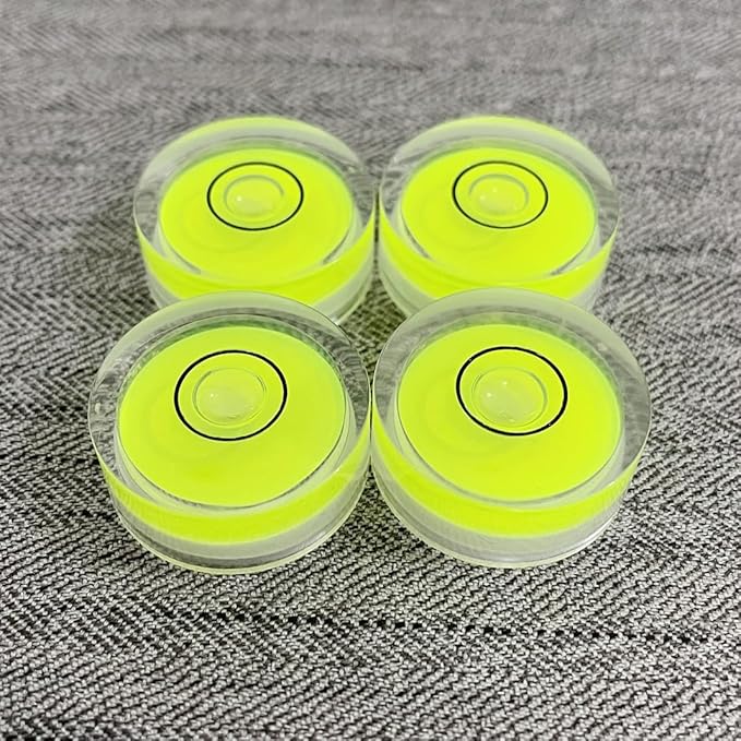 4Pcs Small Circular Bubble Levels with Double Sided Adhesive Bottom Mini Little Stick-on Bubble Spirit Level Measuring Layout Tools Levels (25x10mm)