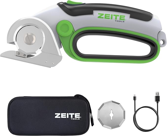 ZEITE 4V Cordless Electric Scissors Cardboard Cutter with 1 x Replace Blade,1 x Storage Box,1 x USB Rechargeable Cable Rotary Cutter for Box Plastic Carpet Cloth, Easy to Hold and Safety,Gray
