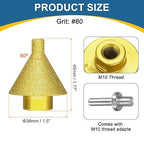 HARFINGTON Diamond Beveling Chamfer Bits 0-1.5" Dia M10 Thread Cone Bit with Adapter, Countersink Drill Bit to Enlarge Holes for Porcelain Tile, Marble, Ceramic, Glass, Stones