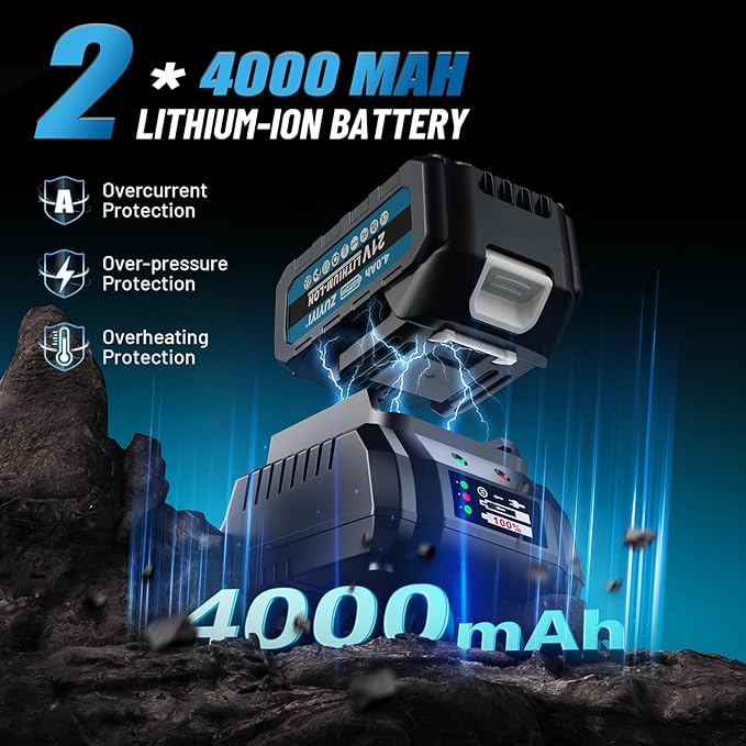 Cordless Impact Wrench 1/2", 1600N.m (1200ft-lbs) High Torque Brushless Impact Gun, 21V 3800RPM Power Impact Wrenches, Electric Impact Driver with 2x 4.0Ah Battery for Car Tire Truck RV Mower