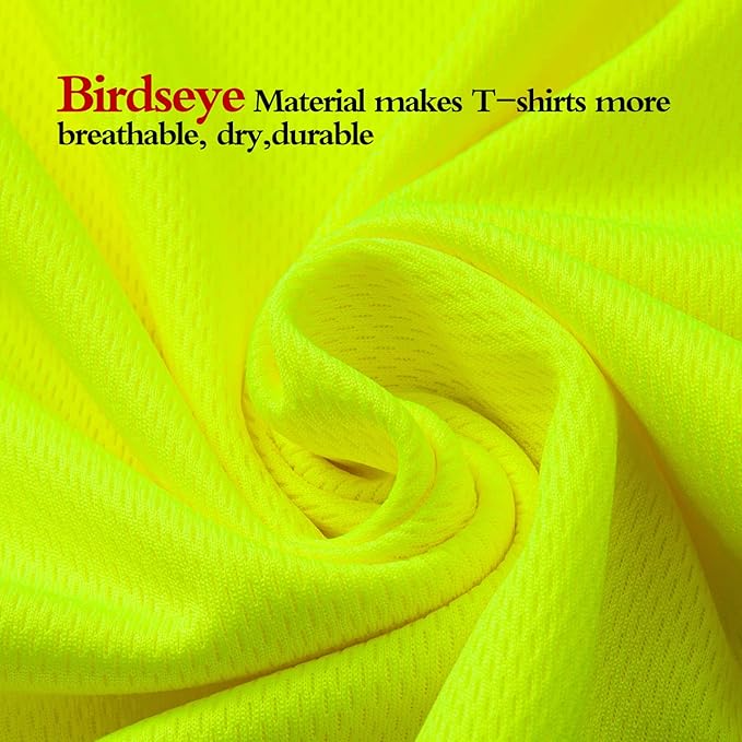 High Visibility Shirts Quick Dry Safety T Shirts with Reflective Strips and Pocket Short Sleeve Mesh Hi Vis Construction Work Class 2 Shirt for Men/Women Black Bottom Lime,4XL