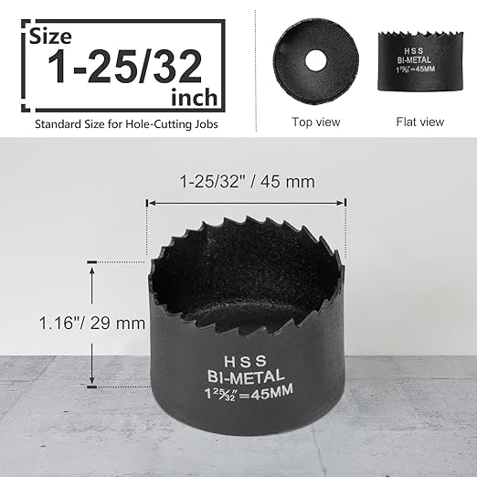 1-25/32 Inch Hole with Saw 9.1mm Triangle Shank Arbor, JTemgle Bi-Metal Hole Saw Heavy Duty Hole Cutting Tool for Cornhole Boards, Recessed Lights, Wood, Plastic, Drywall & Soft Metal