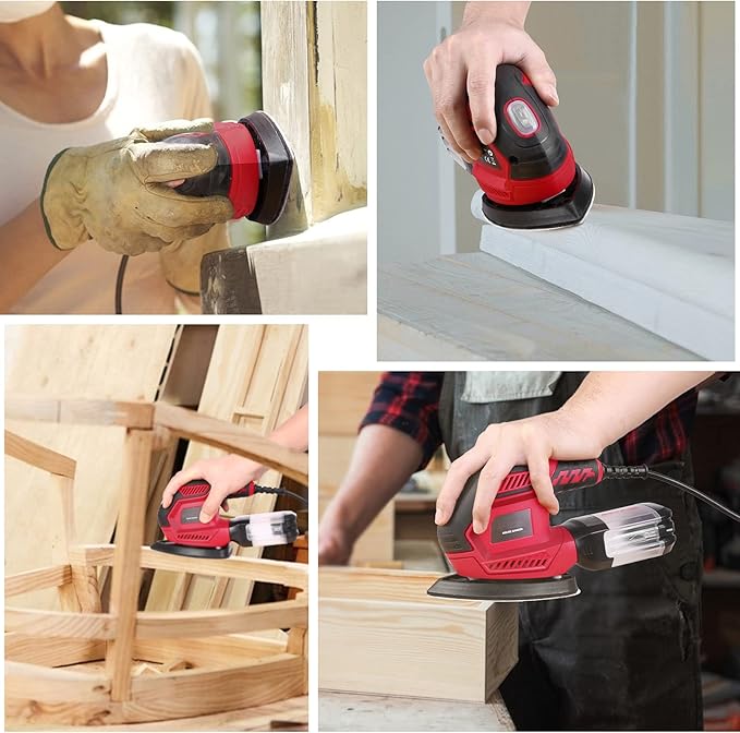 Sander, 200W Detail Sander has 2 Pcs Polishing Pads, 14000RPM, Compact Electric Sander with 20Pcs sandpaper, Hand Sanders with Efficient Dust Collection System for Woodworking, Sanding Works in Home