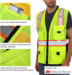 Dib Safety Vest Reflective Yellow Mesh, High Visibility Vest with Pockets and Zipper, ANSI Class 2 Heavy Duty, Made with 3M Reflective Tape M