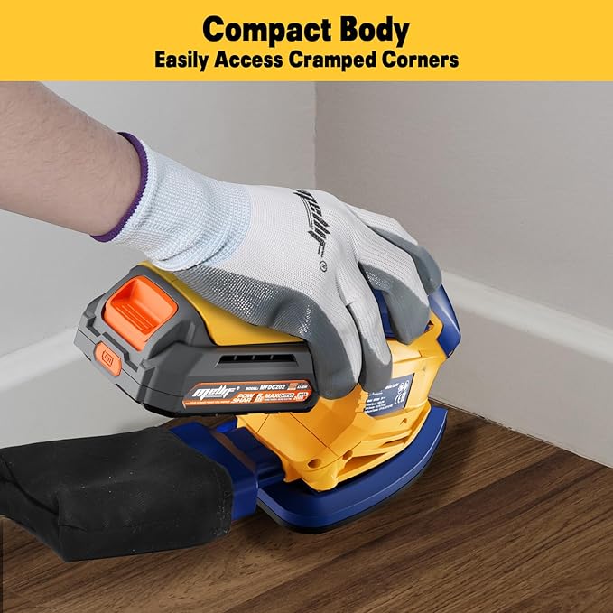 Mellif Cordless Detail Sander Compatible with Dewalt 20V MAX Battery (Tool Only), Brushless Corner Sander with 12,000 OPM Speed, 10PCS Sandpapers, Dust Collector, for Tight Space, Metal, Woodworking