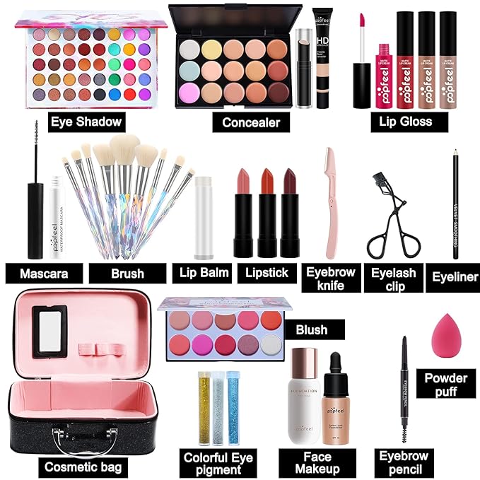 Makeup Kit For Women Full Kit,All-in-one Makeup Holiday Gift Set Include Concealer Eyeshadow Face Powder Palette Lipstick Blush - Make Up Kits For Adult Professional And Beginner With Carry Travel Bag-VeraVaultWomen