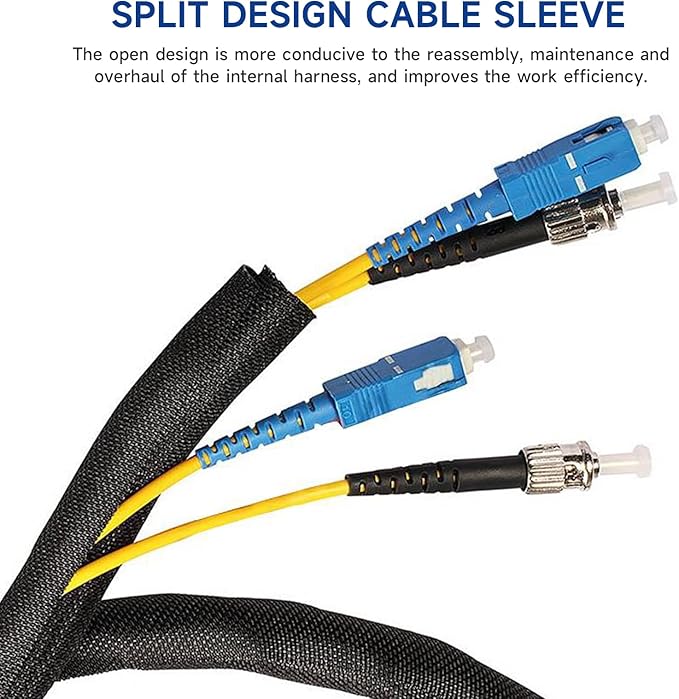 Black Braided Cable Management Sleeves Wire Loom Tubing Cord Protector Self-Wrapping (1“-30Feet)