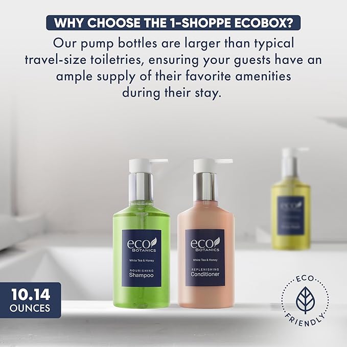 1-Shoppe Eco Botanics 10 Piece Ecobox All-In-Kit | White Tea and Honey Soap | 3 Shampoo, 2 Conditioner, 3 Body Wash & 2 Lotion | 10.14oz Hotel Soaps and Toiletries Bulk | Personal Care Products-VeraVaultWomen