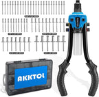 AKKTOL Rivet Gun Kit, 1/4" Pop Rivet Gun Kit with 210pcs Blind Rivets, Heavy Duty 13" Rivet Gun Tool with 5 Nosepieces incl. 3/16" & 1/8" for Metal, Gutter & Automotive
