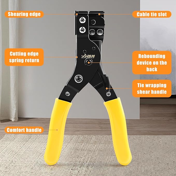 Zhushan Nylon Cable Tie Bundling Tool, 2-in-1 Zip Tie Plier and Cutter Tool with Adjustable Tension, Fastening and Cutting for 2.4-12mm Ties