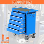 5 Drawers Rolling Tool Chest, Large Capacity Metal Tool Box with Wheels and Drawers, Tool Storage Cabinet with Keyed Locking, Tool Organizer Box for Garage, Workshop, Warehouse (Blue)