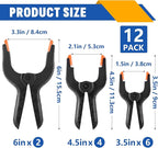 12 Pack Plastic Spring Clamps Set, 3 Sizes of Spring Clips 3.5 Inch, 4.5 Inch, 6 Inch Set, Black Heavy Duty Clips, Backdrop Clips, Woodworking Clamps, Plastic Clamps for Woodworking,Photography