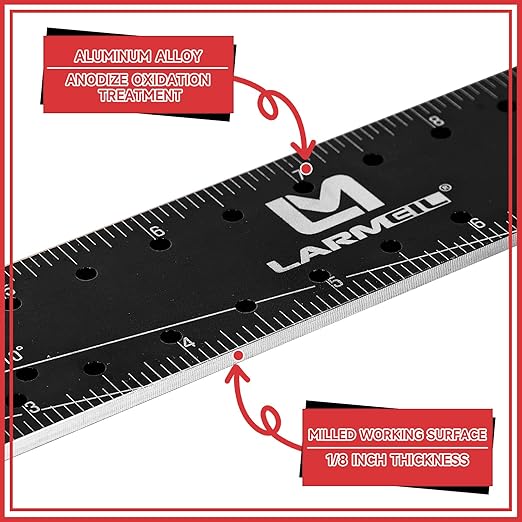 12 Inch Framing Square Carpenter Square, Tri Square Tool, Try Square for Woodworking, T Square Ruler, L Square Ruler, Right Angle Ruler，Framing Tools, Anodized Ruler Body, Red & Black