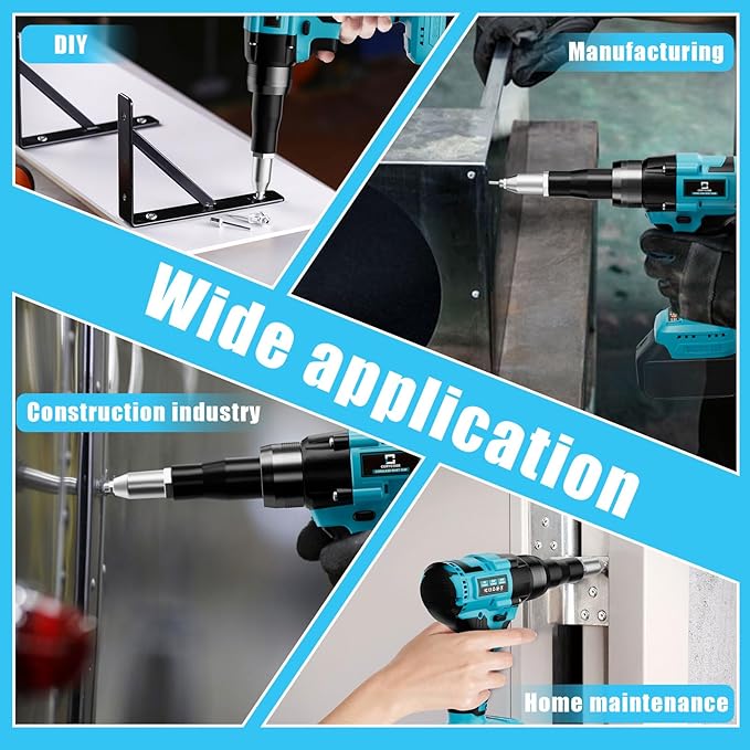 Rivet Gun Compatible with Makita 18V Battery,Cordless Riveters Tool,Brushless Rivet with 3 Size(1/8", 5/32", 3/16") Aluminum Rivets & LED Light for Construction,Metalworking