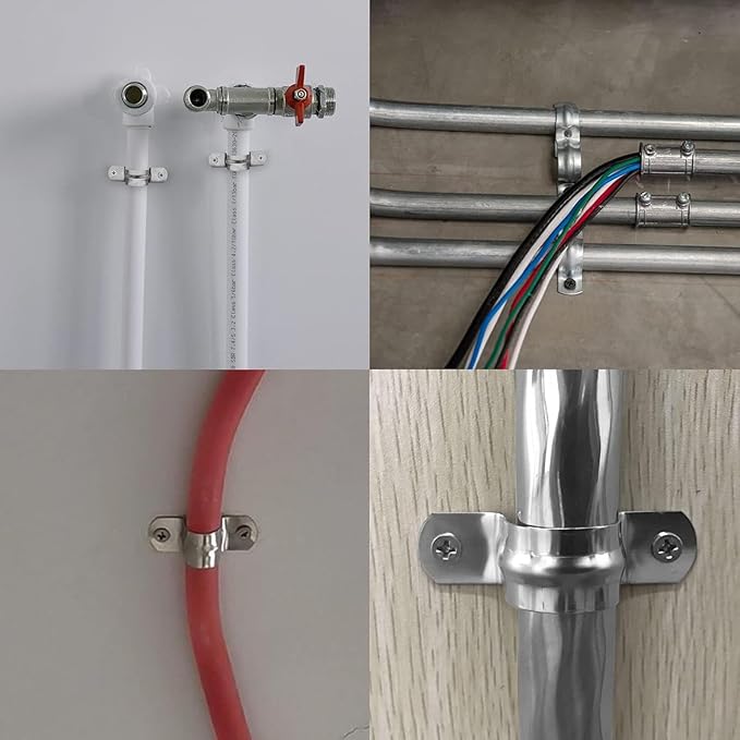 20 Pack 2 Inch 50mm U Bracket Rigid Pipe Strap Clamp, Two Hole Strap U Tube Pipe Conduit Clamp Clip for Pipe Fixing