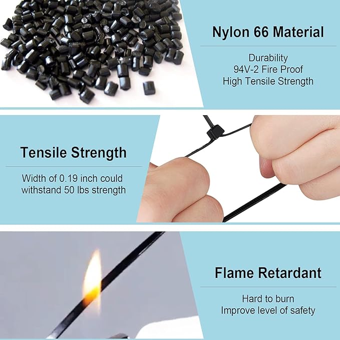 100 Pack Zip Ties 24 Inch Long Cable Ties Heavy Duty 70 Pounds Tensile Strength, Premium Plastic Wire Ties Straps Self-Locking Black Nylon Ties Wraps for Indoor and Outdoor