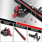Table Saw Miter Gauge, Precision Miter Gauge with Fine Adjustable Limiter Flip Stop/Angle Stops/Extendable Fence, Fit Standard Slot 3/4" x 3/8", Aluminum Alloy Table Saw Miter Gauge Fence