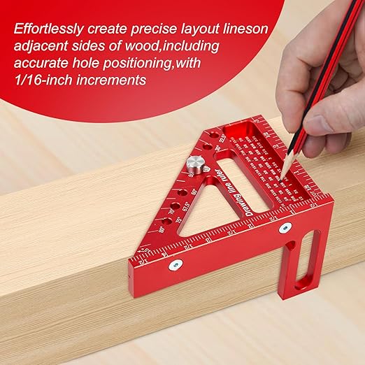 Premium Versatile Multi-Angle Carpenter Square Measuring Ruler for Woodworking, Engineering, and Construction (22.5-90 Degrees with Angle Pin) (Red)