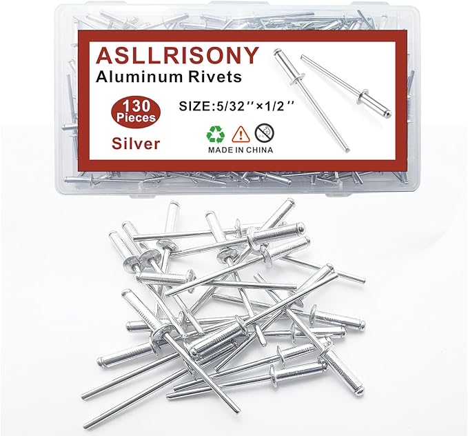 130pcs Silver 5/32" x 1/2" Aluminum Blind Rivets, 4 x 12.7mm Pop Rivets,Aluminum Grip and Steel Mandrel