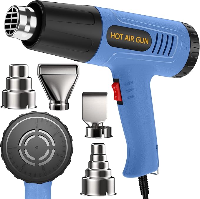 Heat Gun for Vinyl Wrap,Shrink Tubing,Paint,Epoxy Resin,Candle Making,Adjustable Temperature,Overload Protection Hot Air Gun Kit Nozzles(Knob Stepless Temperature Control)